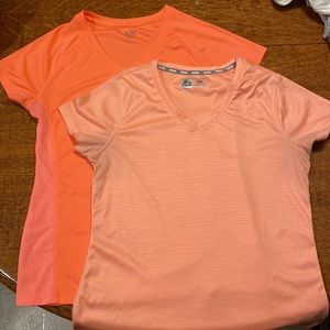 2 Med. Performance Sports Shirts, short sleeve peach pink Champion RBX V-necks